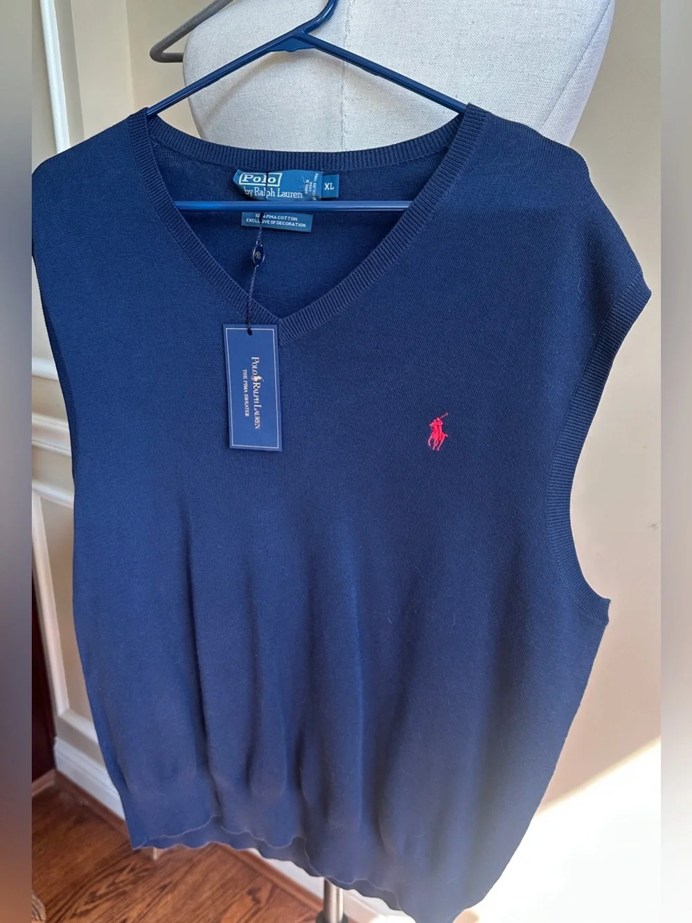 NWT Ralph Lauren 100% Pima Cotton Navy Blue Sweater Vest, XL
